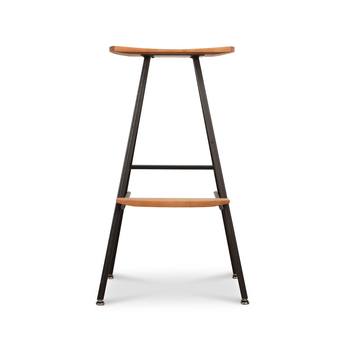 Modern Industrial Stool with a wood seat, integrated footrest, and black metal frame designed by Vermont Woods Studios.