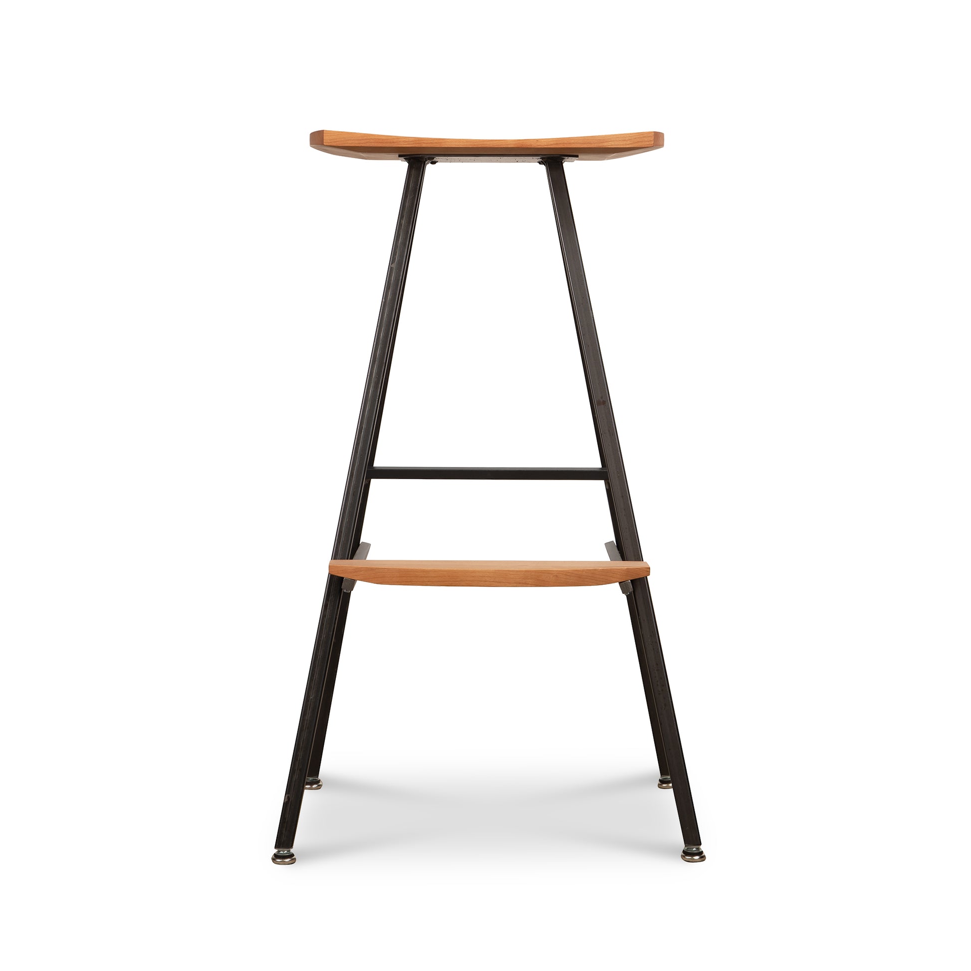 Modern Industrial Stool with a wood seat, integrated footrest, and black metal frame designed by Vermont Woods Studios.
