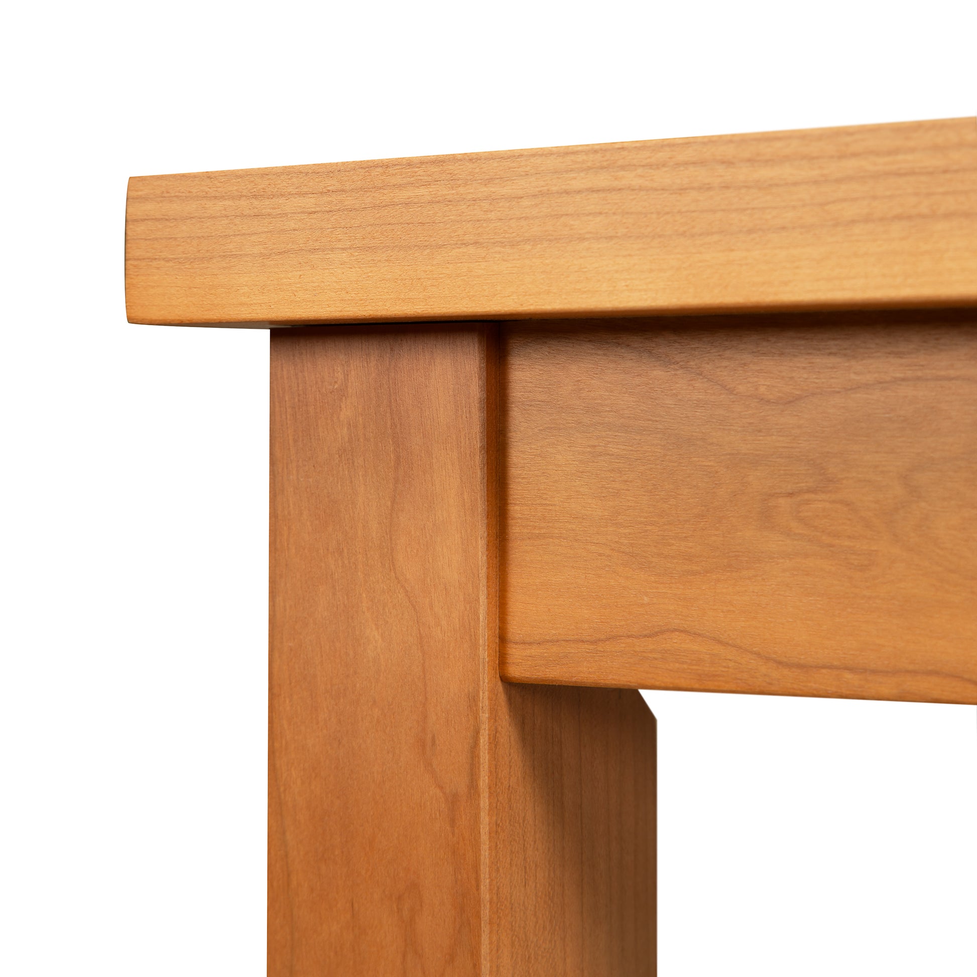 Detail of the solid wood corner and leg of the Modern Mission End Table by Lyndon Furniture, showcasing Vermont craftsmanship.