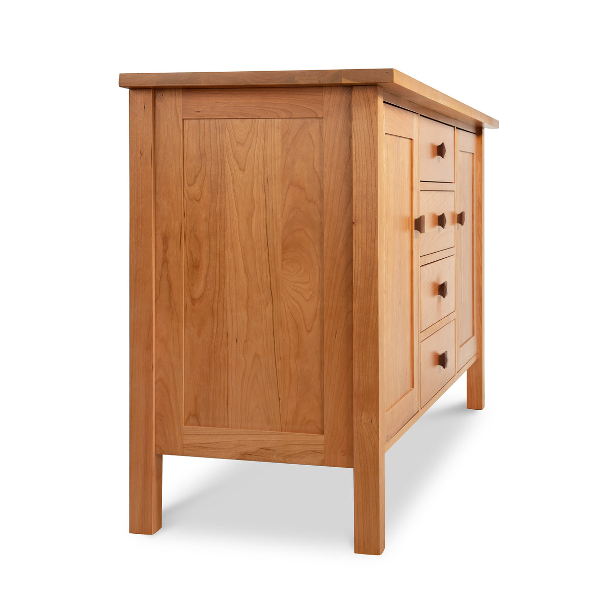 Lyndon Furniture Modern Mission Sideboard with 4 drawers, 2 doors, and standout wood grain craftsmanship, handcrafted for modern dining spaces.
