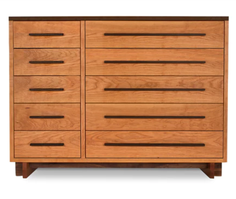 A Vermont Furniture Designs Special Order (Preston) Modern American 10-Drawer Dresser #2 with Custom Base - 53"w x 20"d x 41.5"h with four drawers.