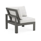 A modern POLYWOOD® Modular Corner Chair with a gray frame and white cushions, isolated on a white background. The chair features a sturdy, angular design with a slightly reclined back.