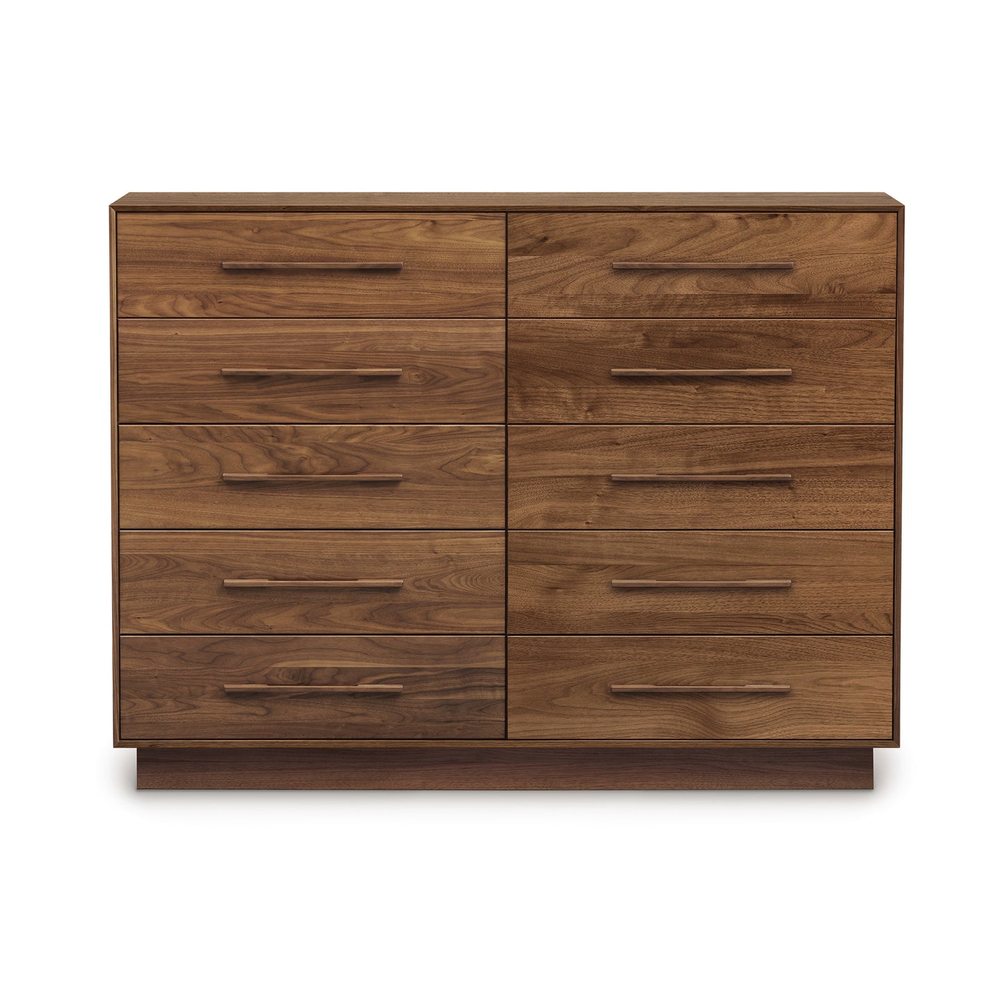 A modern, eco-friendly wooden dresser with six drawers from the Copeland Furniture Moduluxe Bedroom Collection, isolated against a white background.