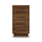 Copeland Furniture Moduluxe 5-Drawer Chest, solid wood with horizontal handles and rich brown wood grain finish.