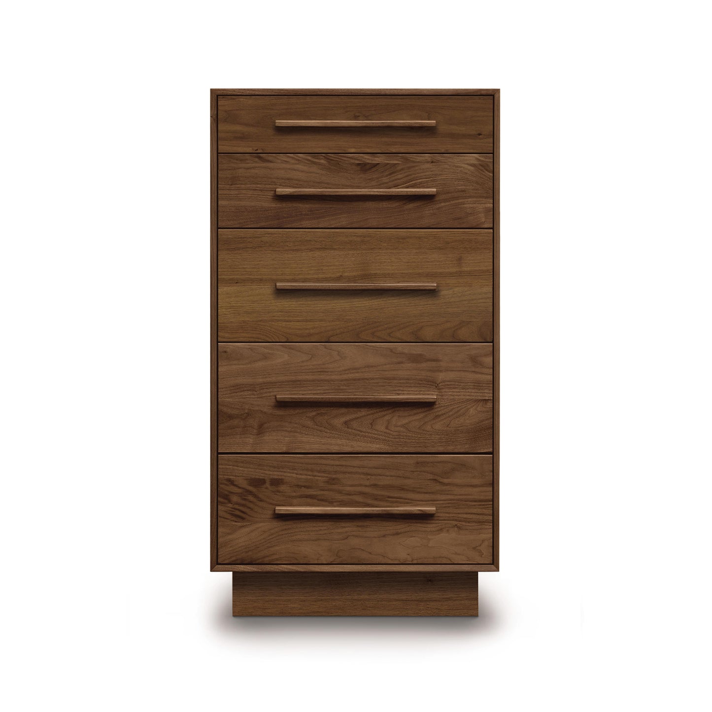 Copeland Furniture Moduluxe 5-Drawer Chest with sleek handles in a medium-brown solid wood finish.