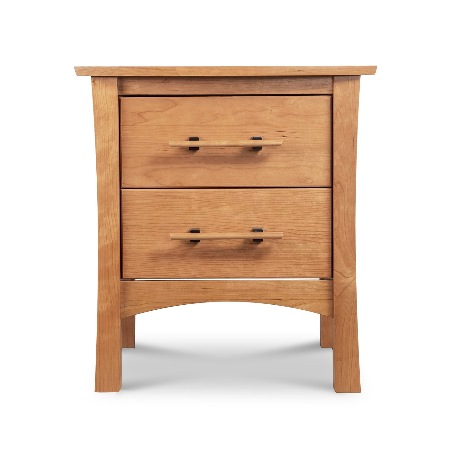 Copeland Furniture Monterey 2-Drawer Nightstand crafted in solid wood with black metal handles, highlighting quality American craftsmanship.