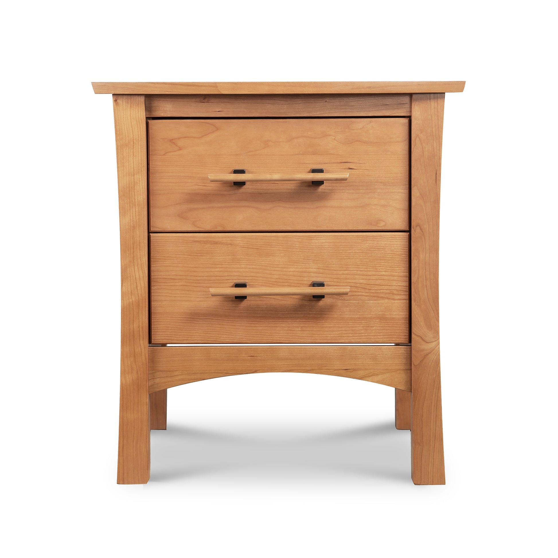 Copeland Furniture Monterey 2-Drawer Nightstand crafted in solid wood with black metal handles, highlighting quality American craftsmanship.