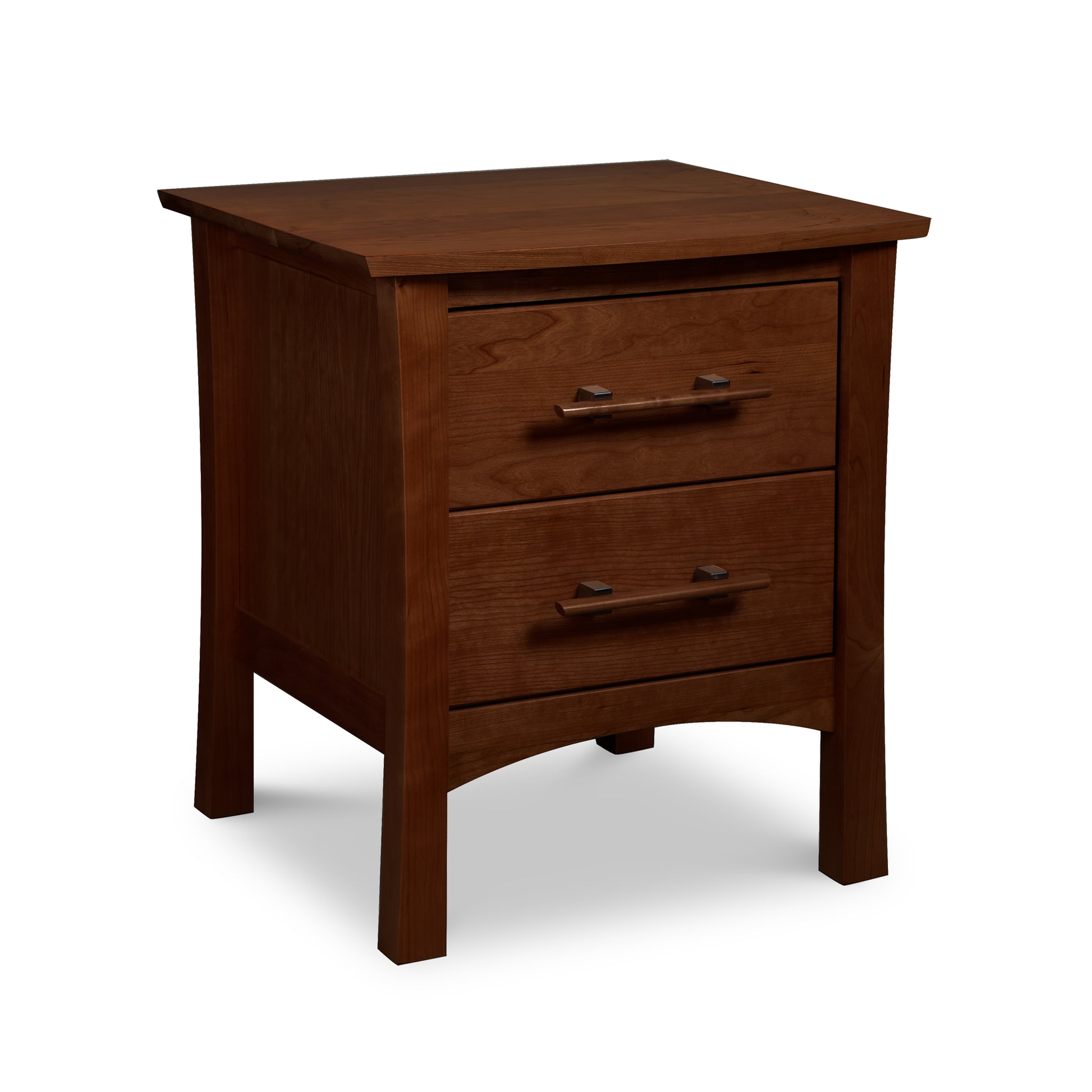 Close-up of the Copeland Monterey 2-Drawer Nightstand, crafted from solid wood with metal handles and a smooth, luxurious finish.