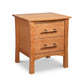 Copeland Monterey 2-Drawer Nightstand crafted from solid cherry wood with sleek metal handles, highlighting its American-made quality.
