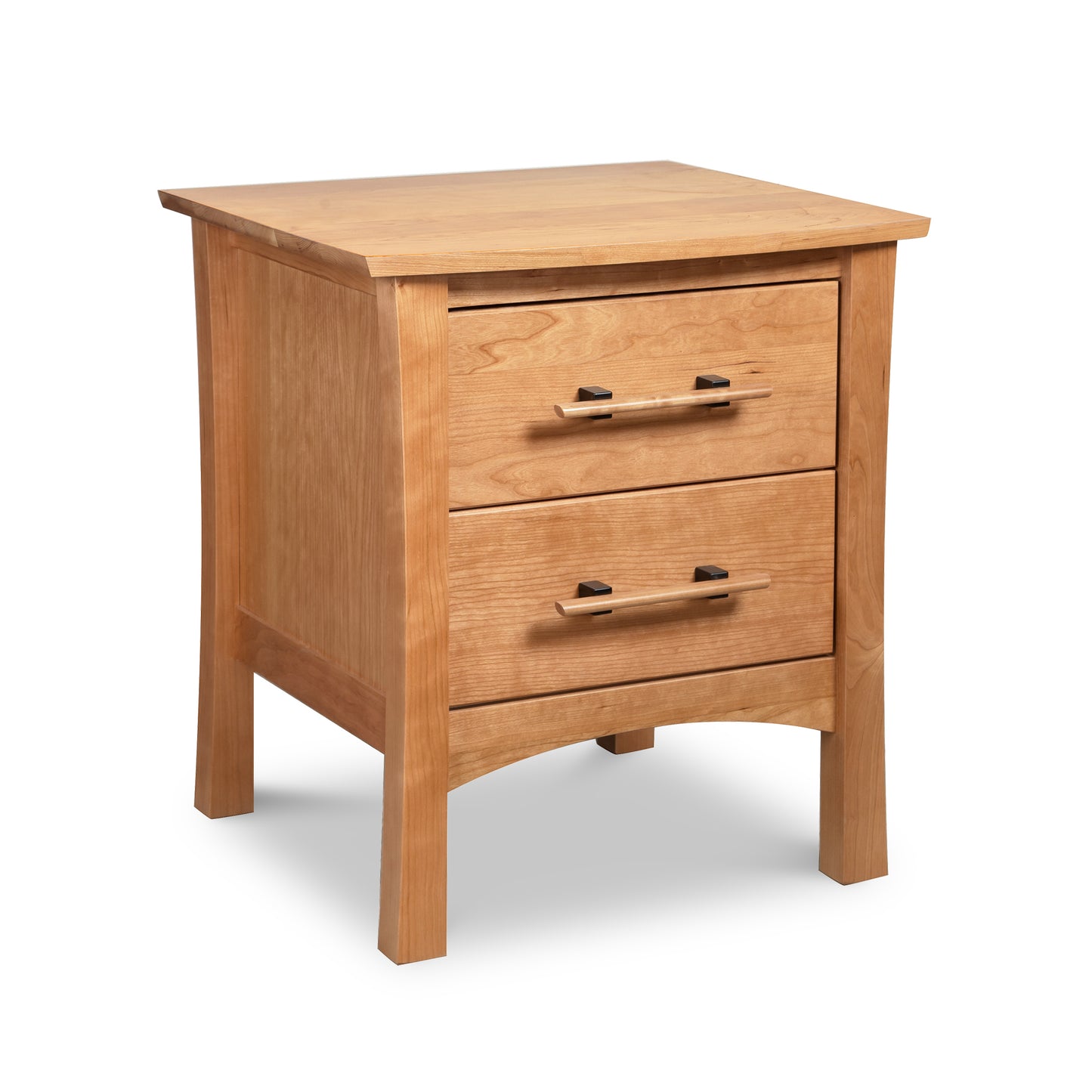 Copeland Furniture Monterey 2-Drawer Nightstand crafted from solid wood with metal handles, highlighting its premium construction and design.