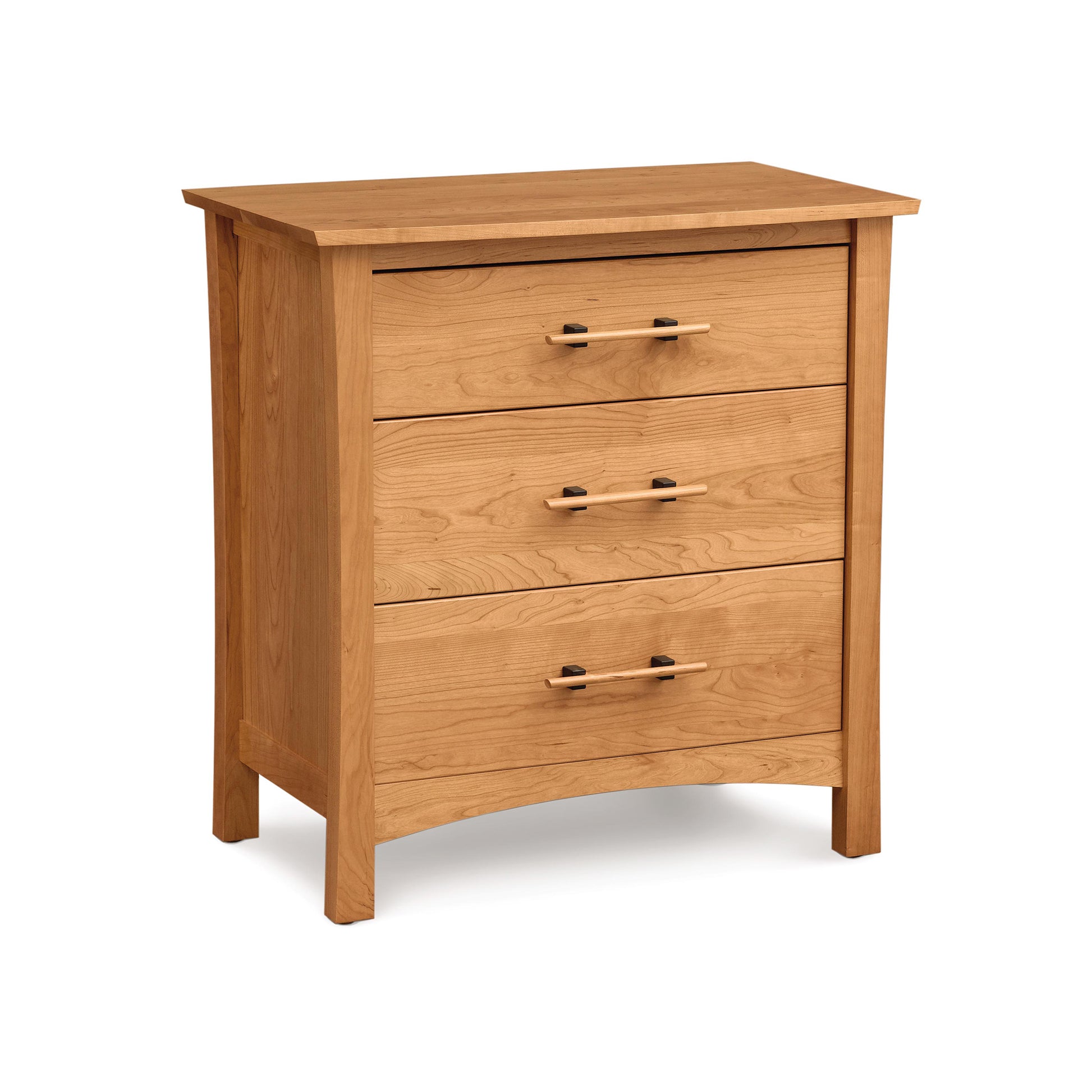 A luxurious Monterey 3-Drawer Chest made of cherry wood on a white background by Copeland Furniture.