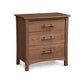 An eco-friendly Monterey 3-Drawer Chest by Copeland Furniture with metal handles on a white background.