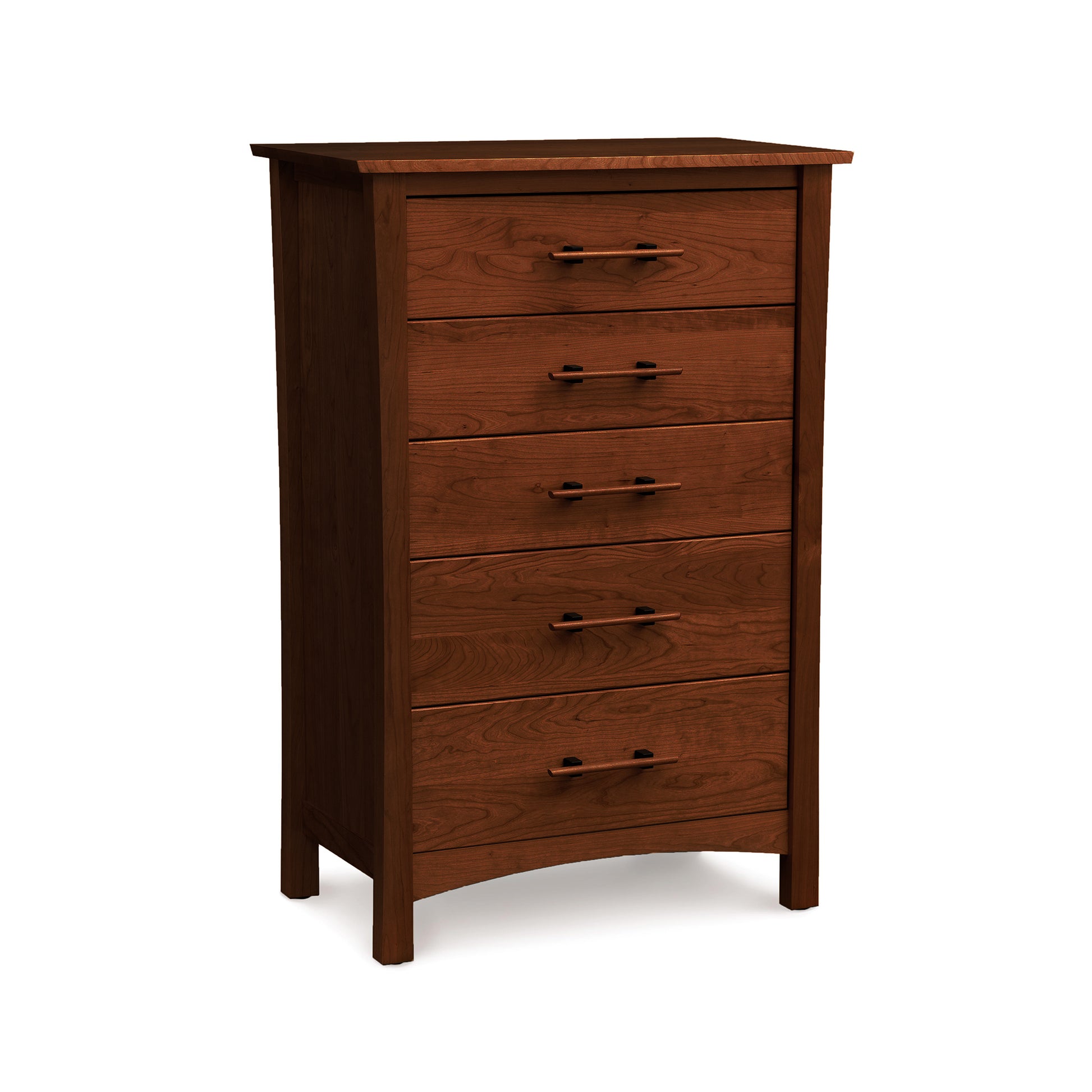 A Monterey 5-Drawer Chest by Copeland Furniture, handmade from cherry wood, featuring four drawers.