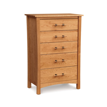 A Copeland Furniture Monterey 5-Drawer Chest in cherry wood on a white background.