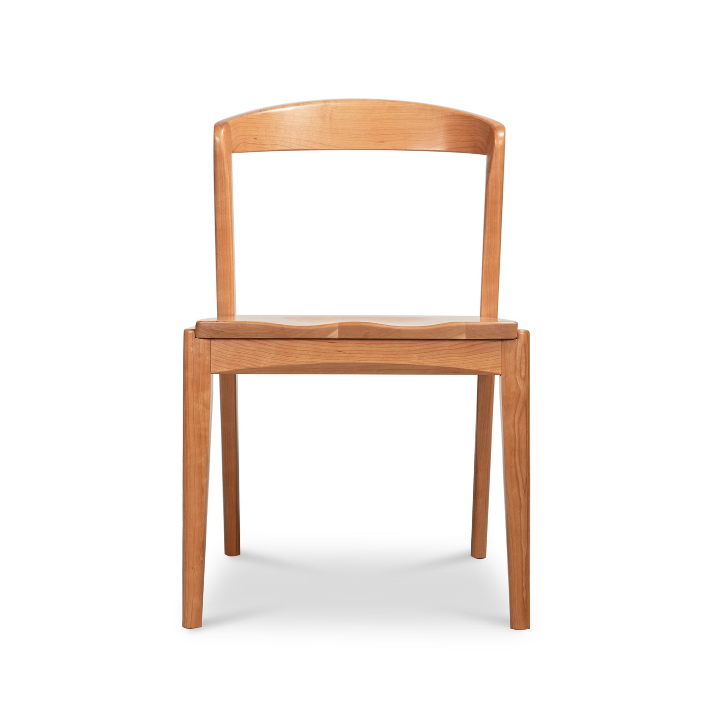 Montgomery Chair with Wood Seat by Vermont Woods Studios, front view, highlighting its curved backrest and flat wood seat.