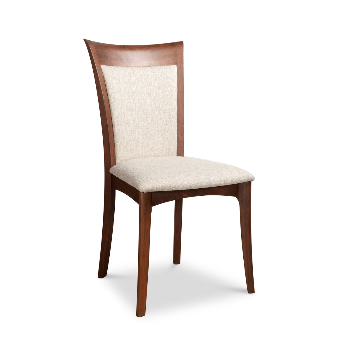 Morgan Shaker Chair by Copeland Furniture with a flared upholstered back, solid black cherry frame, and classic Shaker-inspired craftsmanship.