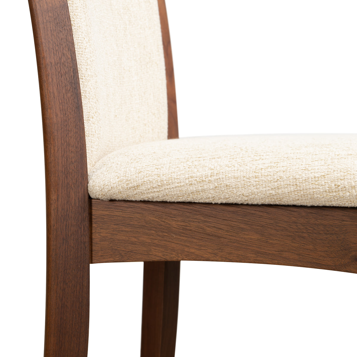 Copeland Furniture Morgan Shaker Chair, solid cherry wood with beige upholstered seat and backrest, handcrafted in Vermont.
