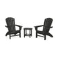 Two black POLYWOOD Nautical 3-Piece Curveback Adirondack Sets with a matching small side table, set on a plain white background. The chairs are designed with vertical slats and wide armrests.