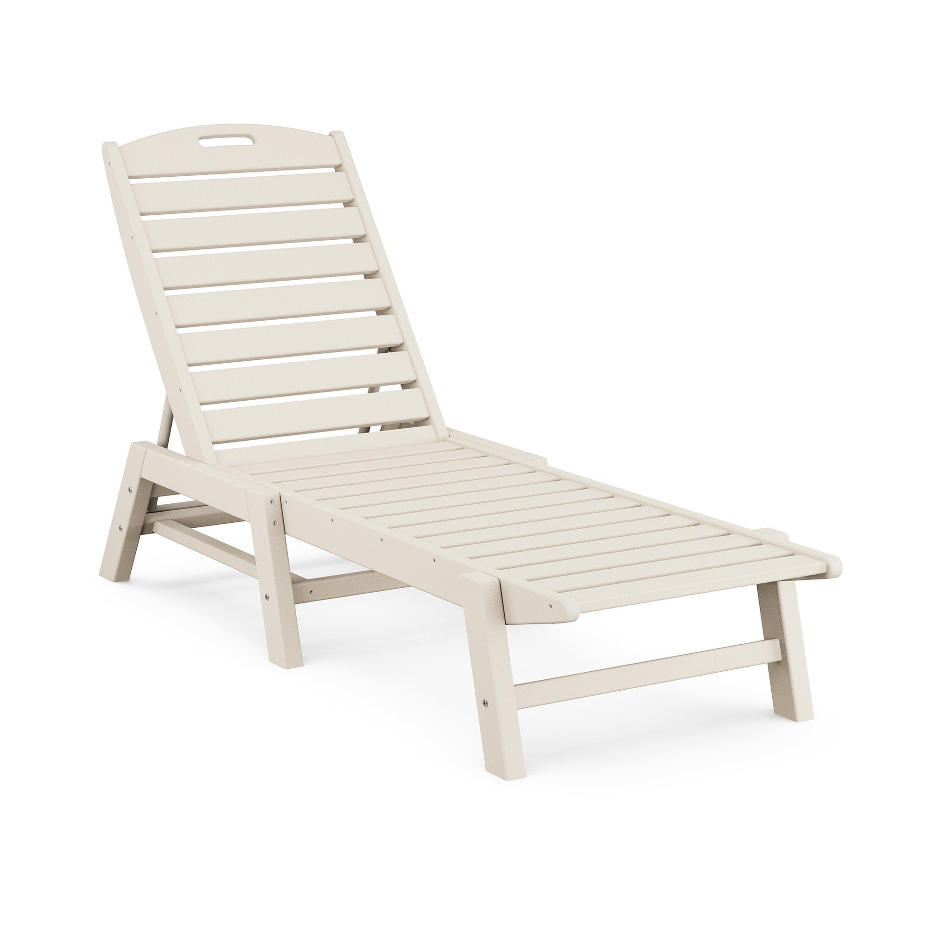 A single beige POLYWOOD® Nautical Armless Chaise Lounge is displayed against a white background. The chair, part of the POLYWOOD® Nautical Outdoor Furniture Collection, is styled in an adjustable