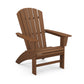 An image of a single brown eco-friendly POLYWOOD Nautical Curveback Adirondack chair with a slatted design, positioned on a plain white background. The chair features wide arms and a gently sloping back.