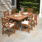 POLYWOOD Nautical Trestle Dining Table with six cushioned chairs, showcasing durable, American made outdoor furniture for stylish dining.