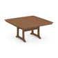 A square brown POLYWOOD® Nautical Trestle 59" Dining Table with slatted top and sturdy double pedestal base, isolated on a white background.