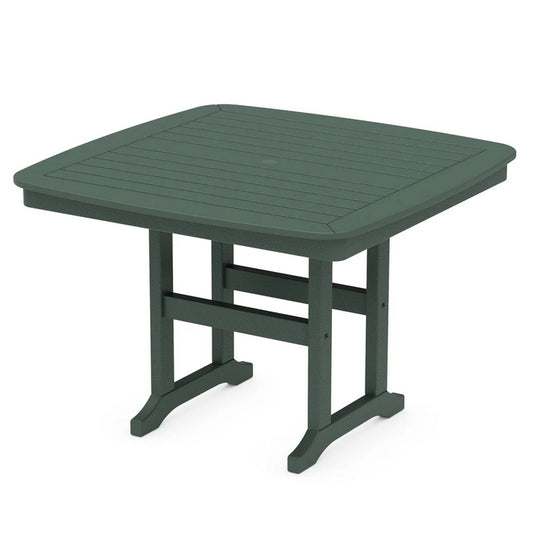 Green POLYWOOD Park 49" Square Dining Table showcases sturdy, high-quality American craftsmanship and durable all-weather construction.