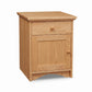 New England Shaker 1-Drawer Nightstand by Lyndon Furniture, handcrafted from solid hardwood with door and arched base, customizable finish.