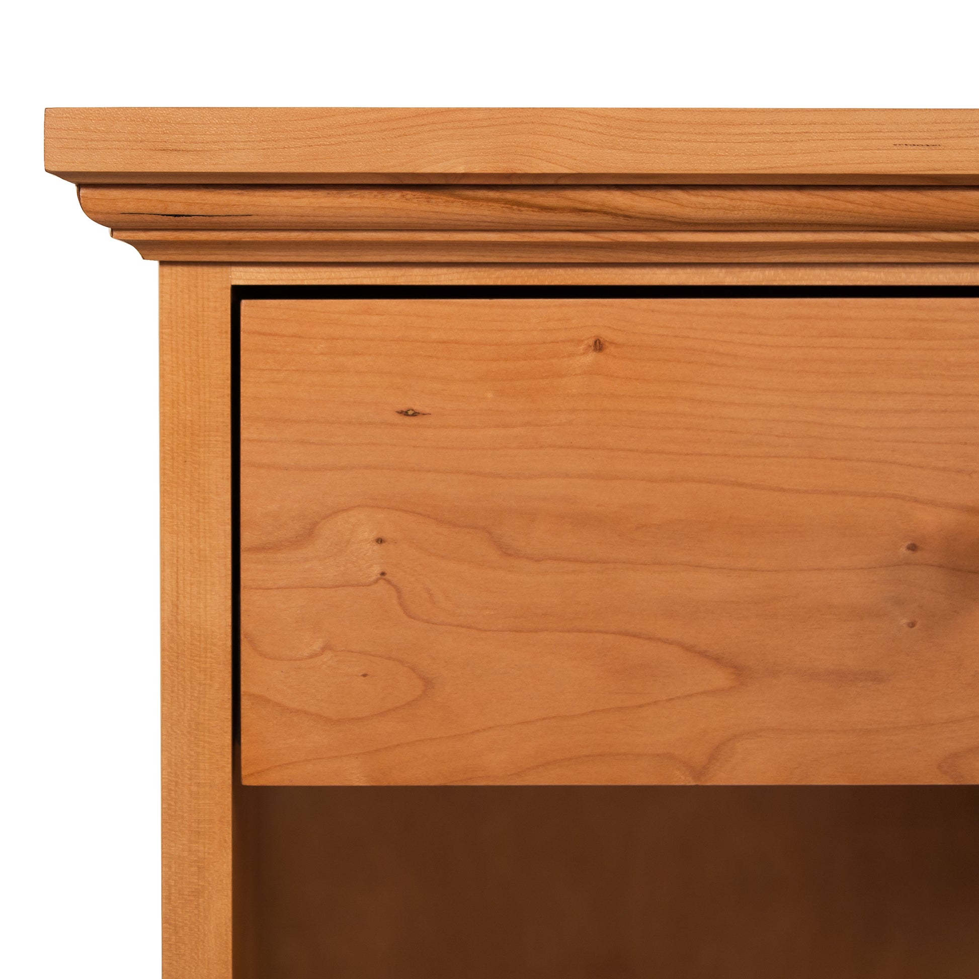 A close up of a Lyndon Furniture New England Shaker 1-Drawer Enclosed Shelf Nightstand.