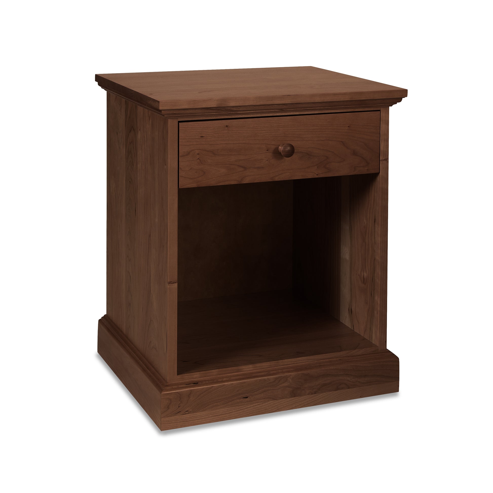 A luxury Lyndon Furniture New England Shaker 1-Drawer Enclosed Shelf Nightstand with a drawer on top.