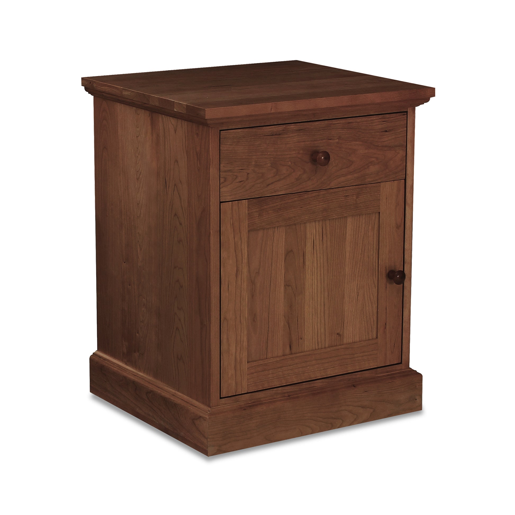 A small Lyndon Furniture New England Shaker 1-Drawer Nightstand with Door made of hardwood.