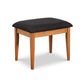 Lyndon Furniture New England Shaker Dressing Stool with black cushioned seat, sturdy wooden legs, finely handcrafted in Vermont.