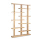 Tall beige wood bookcase with asymmetrical rectangular shelves, designed by Lyndon Furniture, ideal for contemporary media center storage.