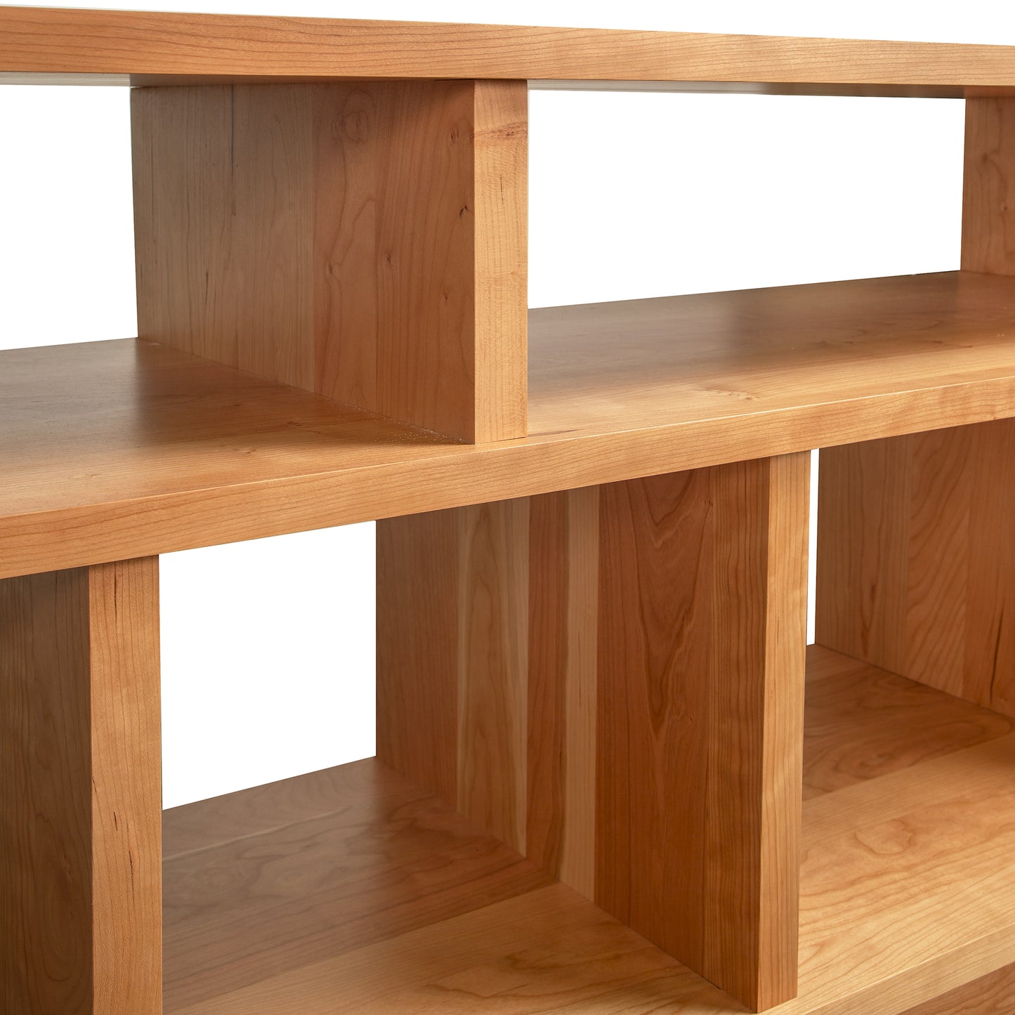 Lyndon Furniture New York Contemporary TV Stand #1 with rectangular top and strong supports, handcrafted in Vermont from solid wood for stylish media display.