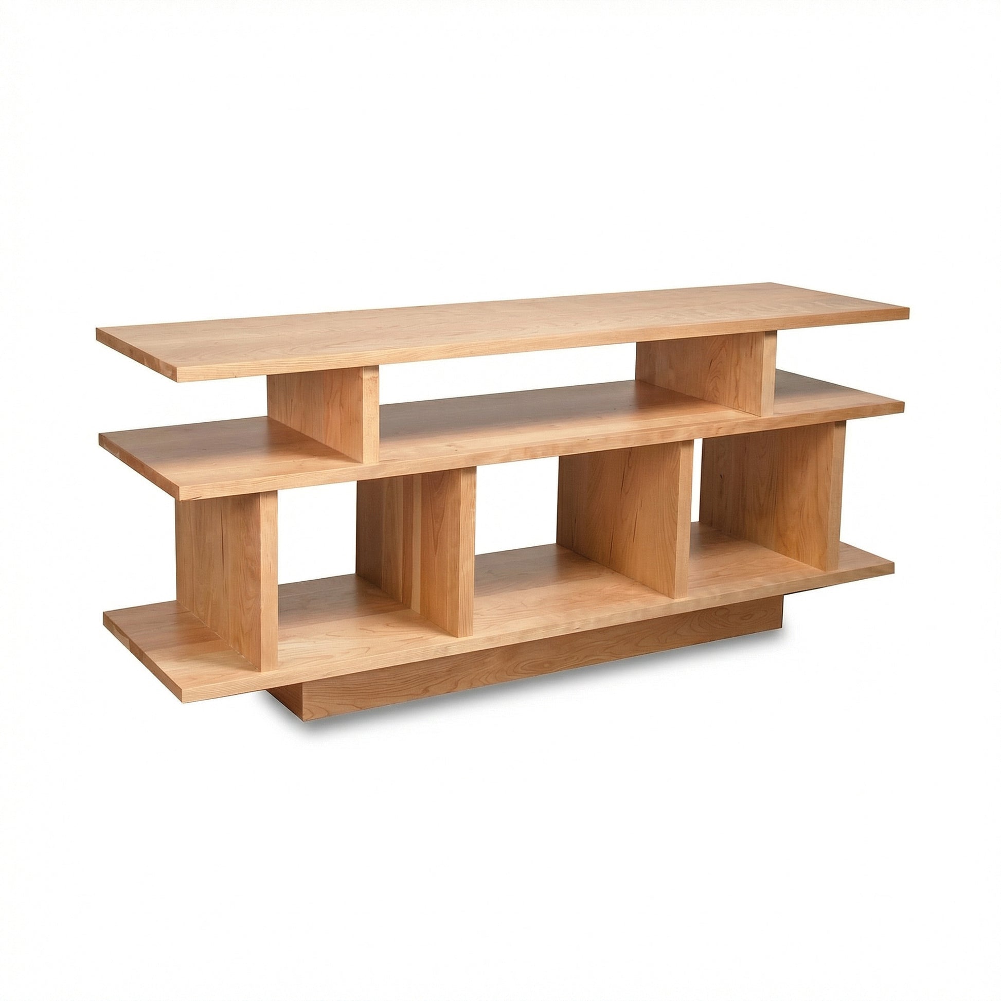 Lyndon Furniture New York Contemporary TV Stand #1 with three open geometric shelves, crafted in the USA from quality wood.