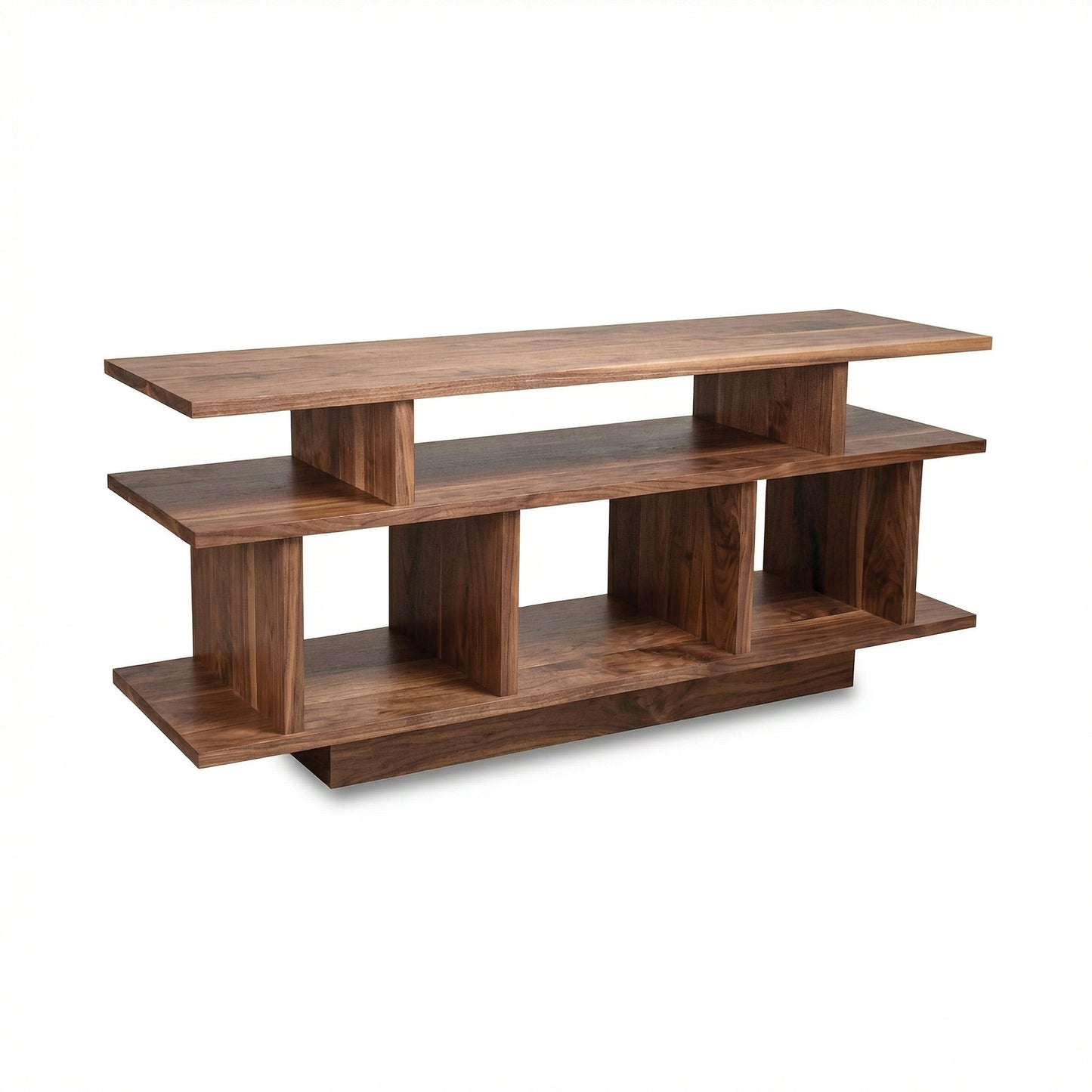 Lyndon Furniture New York Contemporary TV Stand #1 features solid wood construction and three open shelves, ideal for stylish modern media organization.