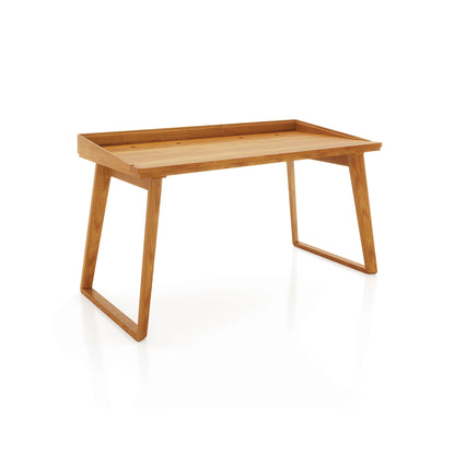 Odin Desk by Copeland Furniture with angled legs and raised edge, crafted in America for modern offices. Focus on desk; minimal background.