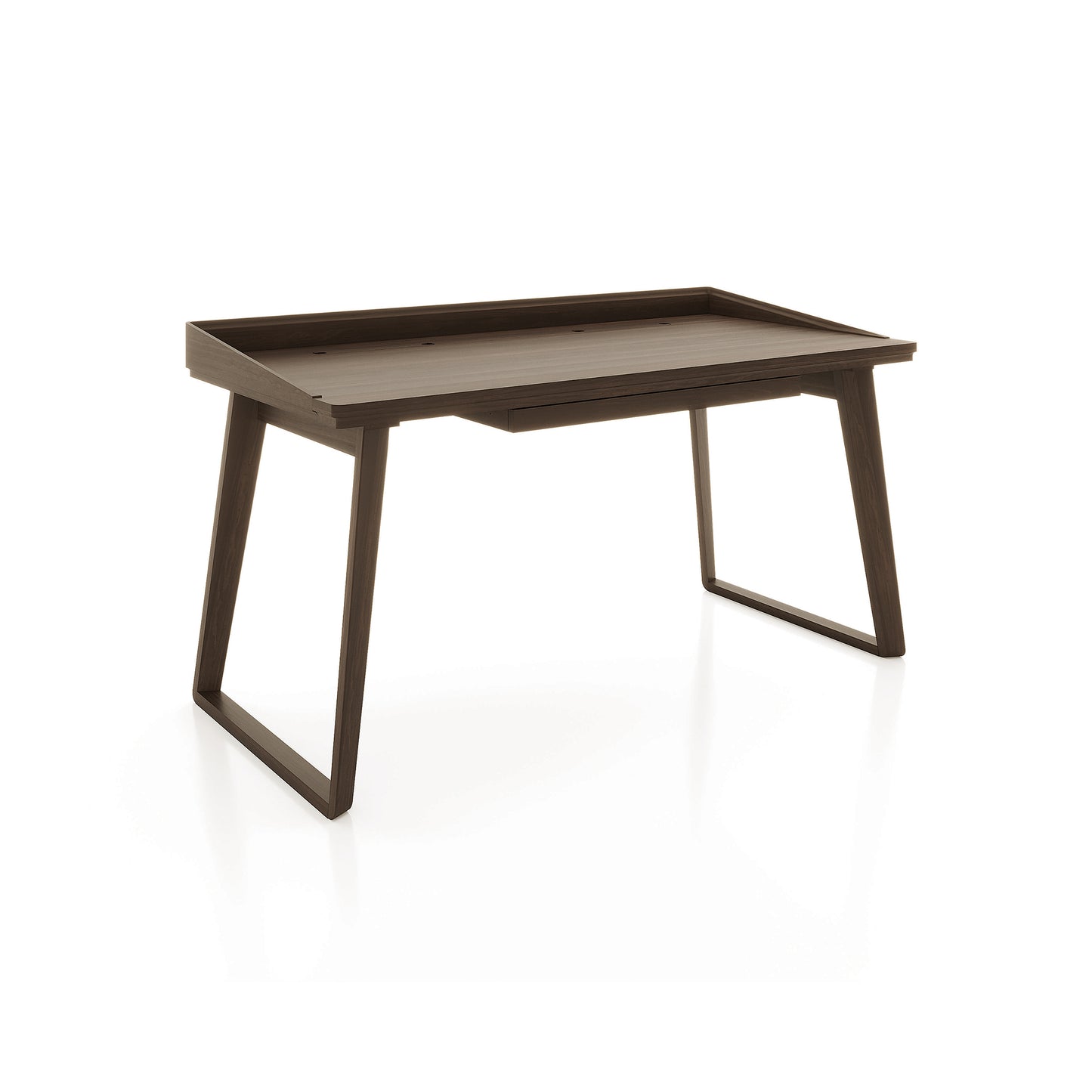 Copeland Furniture Odin Desk in solid wood, showcasing angled legs and a raised edge, handcrafted in America for modern workspaces.