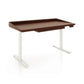 Copeland Furniture Odin Sit-Stand Desk with dark brown top, raised edges, and sturdy white metal legs. High quality American made office desk.