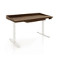 Odin Sit-Stand Desk by Copeland Furniture with dark wood top, white metal legs, and adjustable height; expertly crafted American-made desk.