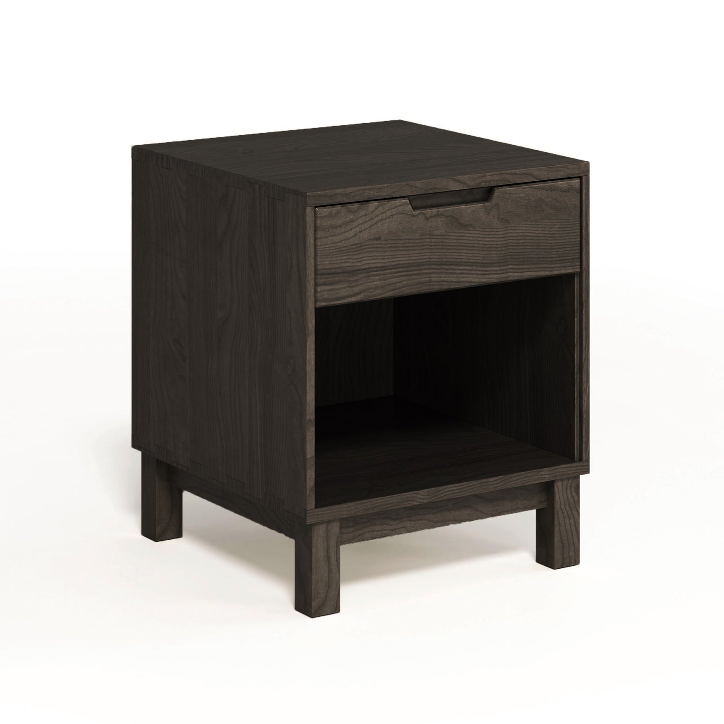 A Copeland Furniture Oslo 1-Drawer Enclosed Shelf Nightstand, featuring a solid oak hardwood and wood finish.