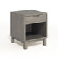 A Copeland Furniture Oslo 1-Drawer Enclosed Shelf Nightstand with a single drawer and an enclosed lower shelf, featuring a gray finish, photographed against a white background.