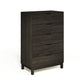 A black Oslo 5-Drawer Wide Chest hardwood dresser from Copeland Furniture, isolated on a white background.
