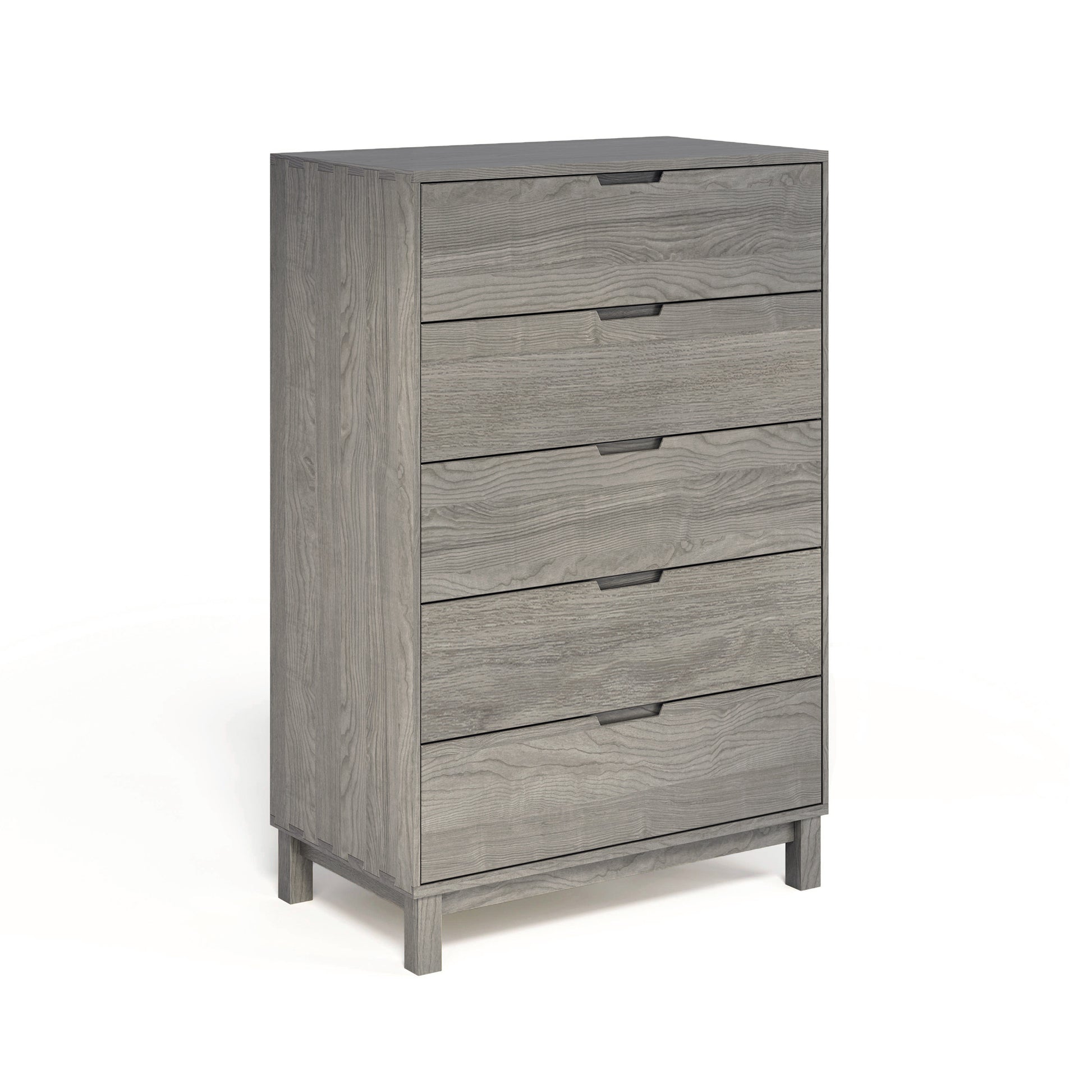 A solid oak hardwood Oslo 5-Drawer Wide Chest from the Copeland Furniture on a plain white background.