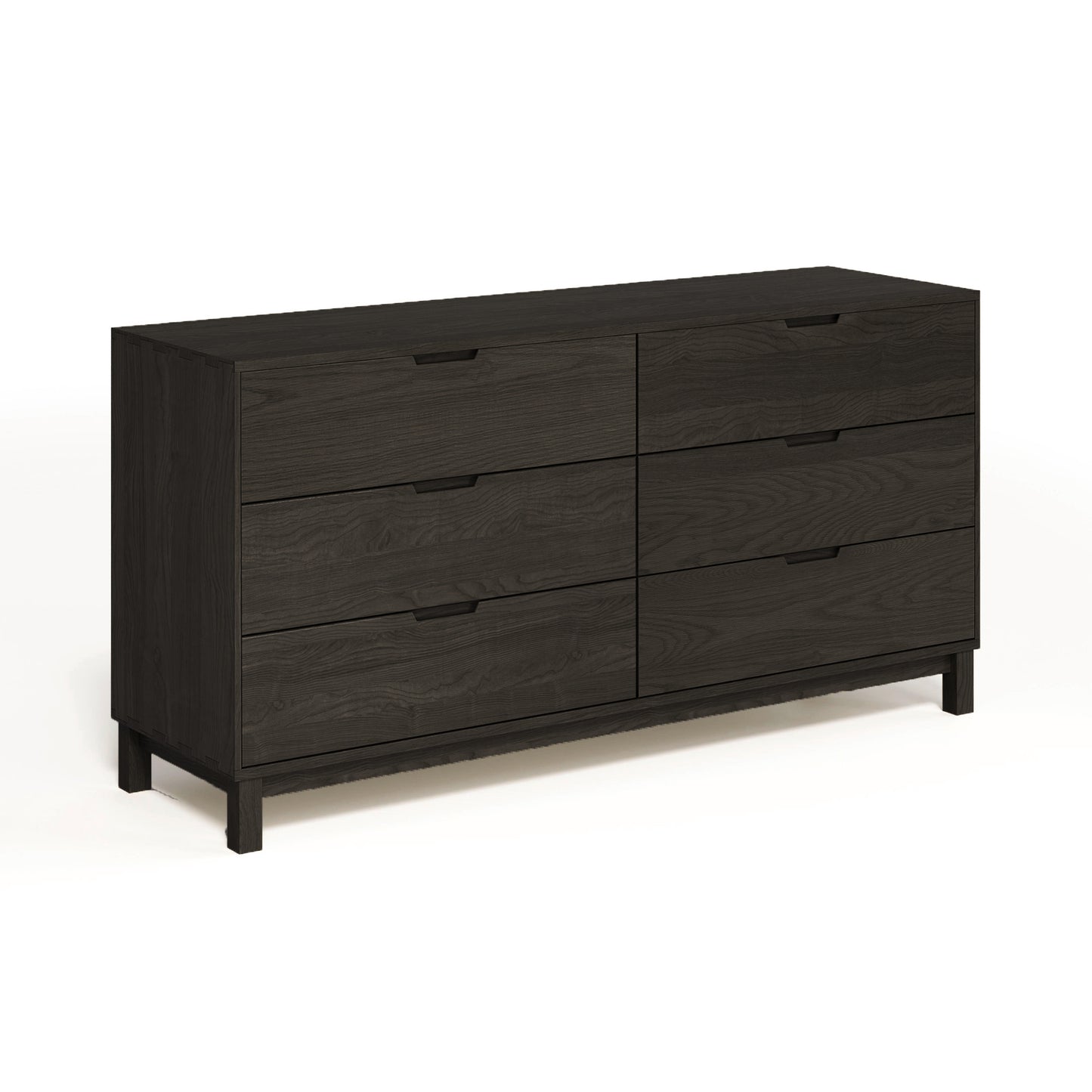 A modern black Copeland Furniture Oslo 6-Drawer Dresser against a white background, perfect for bedroom storage.