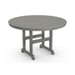 Gray POLYWOOD Outdoor 48" Round Dining Table with slatted design and weather-resistant legs.