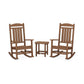 Two POLYWOOD Presidential Outdoor Rocking Chair 3-Piece Sets facing each other with a small round stool placed in between them, set against a plain white background.