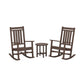 Two dark wooden POLYWOOD Estate 3-Piece Rocking Chair Sets facing each other with a small round matching table in between, all set against a plain white background.