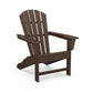 A brown POLYWOOD® Palm Coast Adirondack chair made of synthetic material, featuring a slatted back and seat, with wide armrests, isolated on a white background.