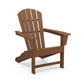 A brown outdoor POLYWOOD Palm Coast Adirondack chair made of plastic, featuring a slatted back and seat design, isolated on a white background.